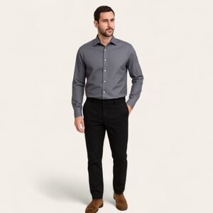 SAKS Fifth Avenue  Black Slim Fit Dress Preppy Office Luxury Acadamia Shirt Mens